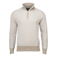 Men's Contrast Rib Half Zip – Beige