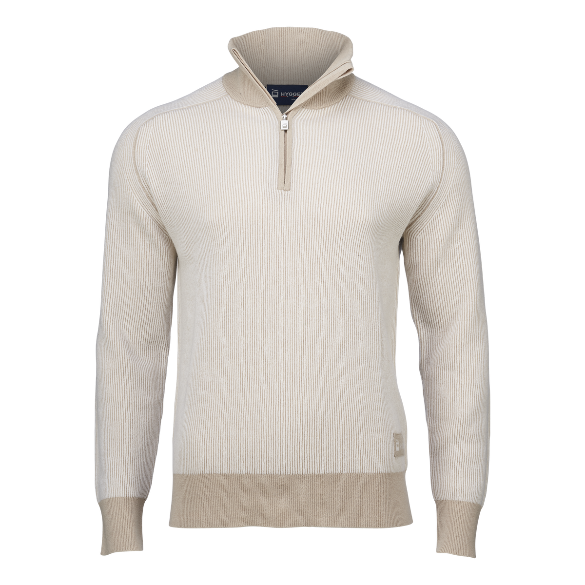 Men's Contrast Rib Half Zip – Beige