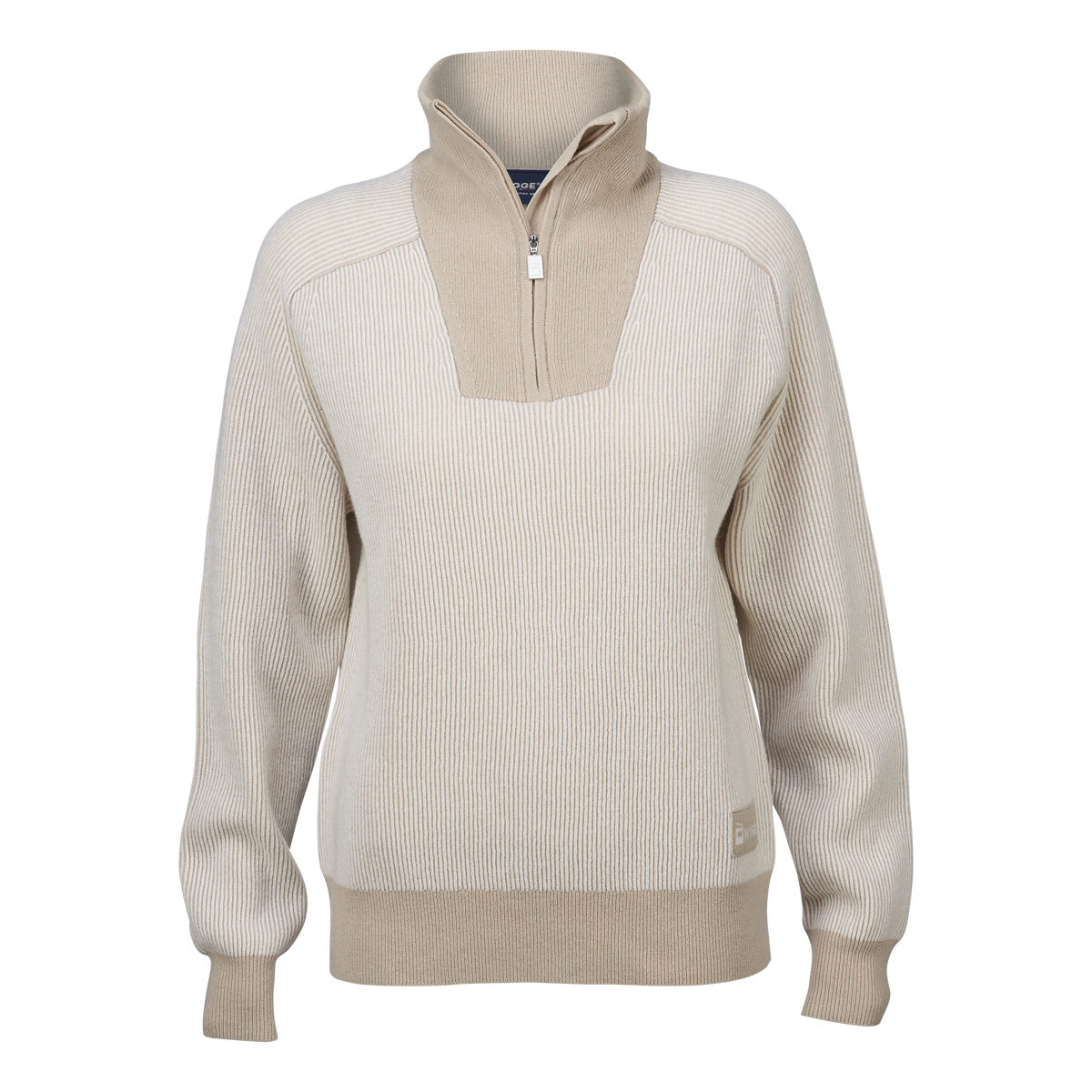 Women's Contrast Rib Half Zip – Beige
