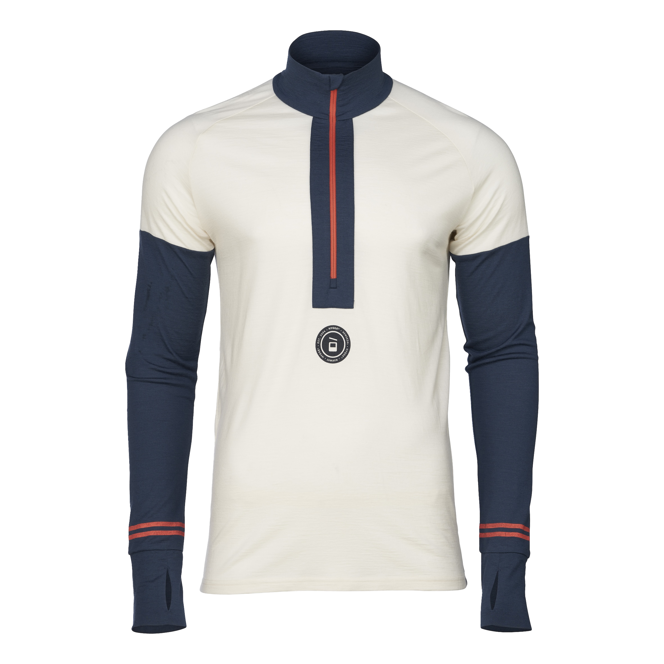 Men's Hyggewool 180 Zip Neck – White, Navy, Bonfire