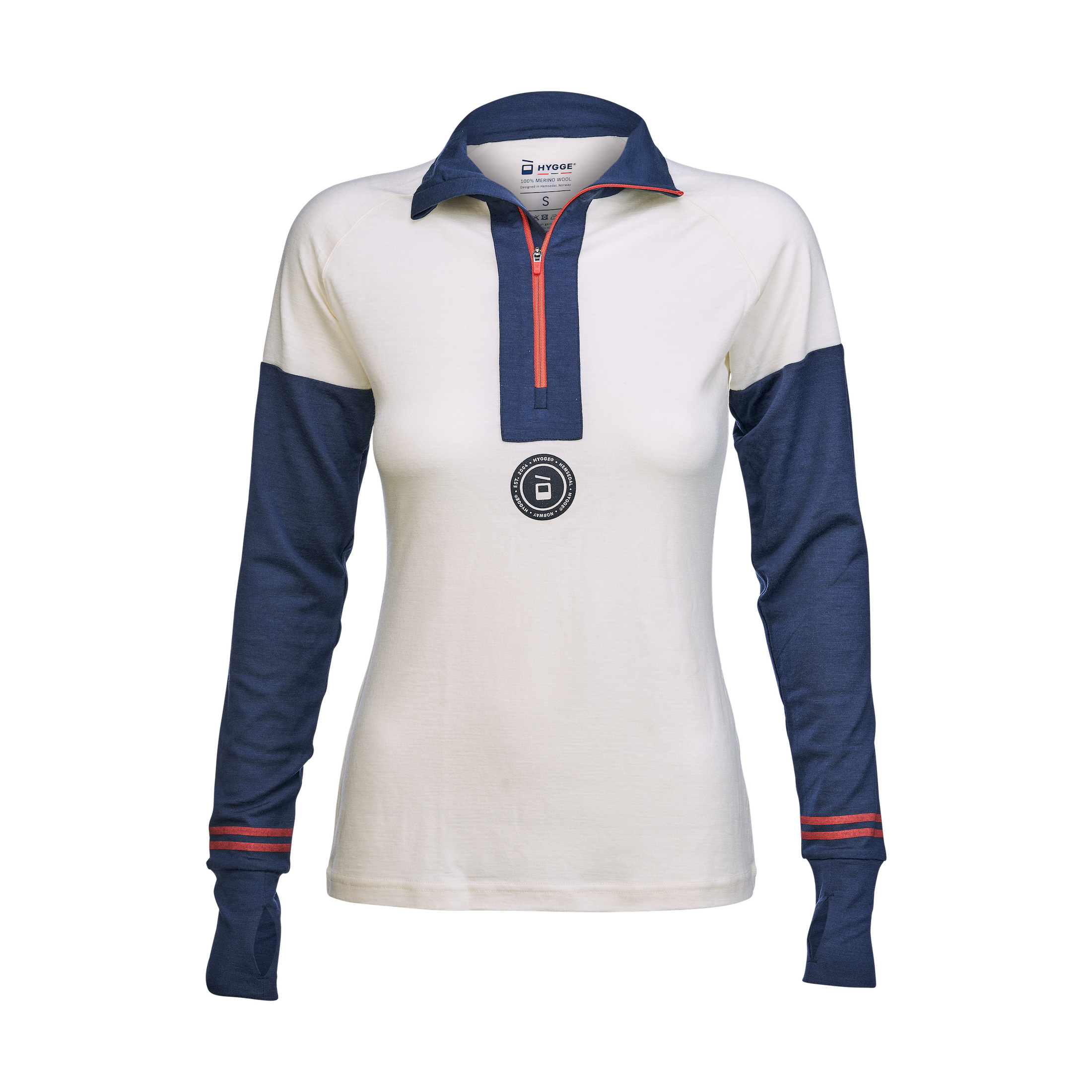 Women's Hyggewool 180 Zip Neck – White, Navy, Bonfire